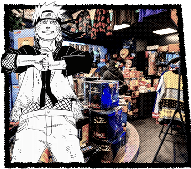 a cartoon of a man in a store